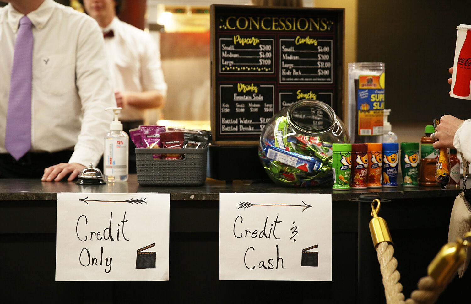 The concession stand at the movie theater had two lines